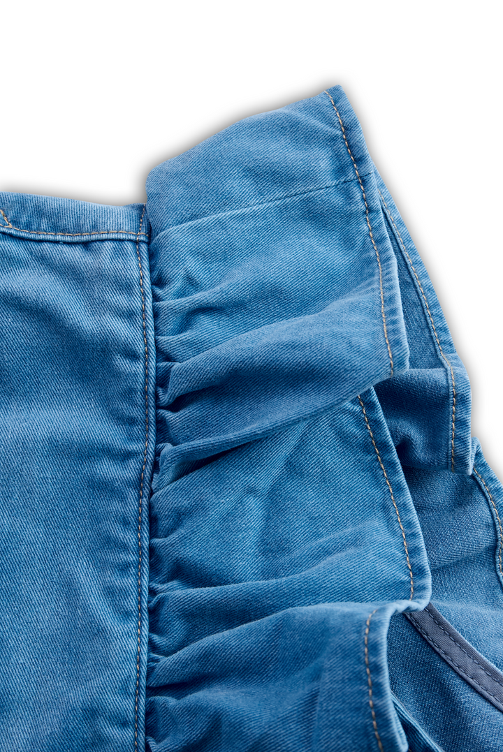 Fashionable Ruffle Strap Denim Shorts Jumpsuit