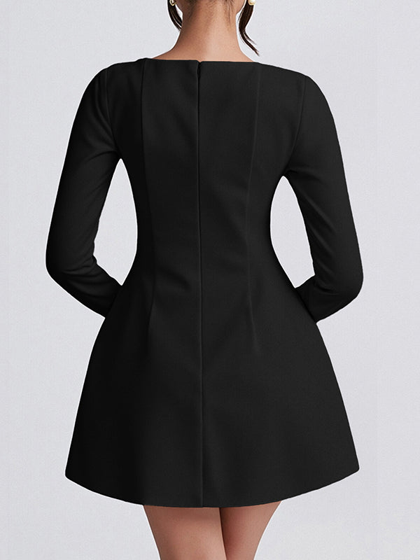 A-Line Bodycon Solid Color Zipper Square-Neck Mini Dresses