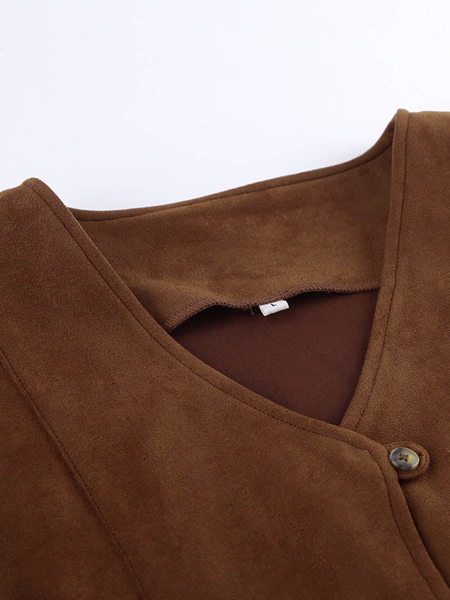 Loose Sleeveless Buttoned Solid Color V-Neck Vest Outerwear Waistcoat