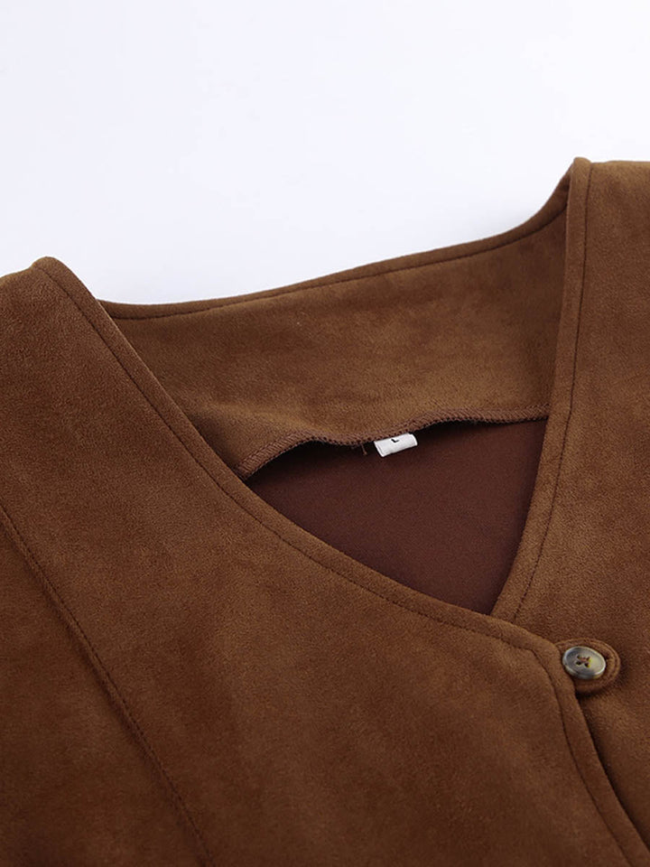 Loose Sleeveless Buttoned Solid Color V-Neck Vest Outerwear Waistcoat