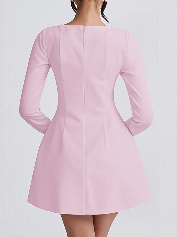 A-Line Bodycon Solid Color Zipper Square-Neck Mini Dresses