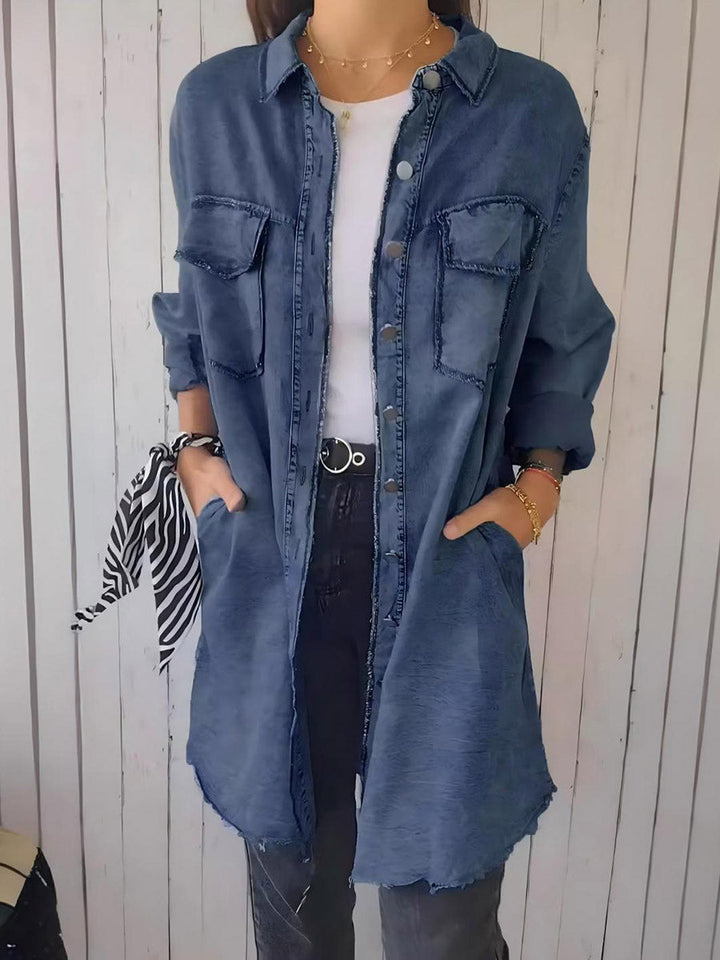 Long Sleeves Loose Buttoned Pockets Solid Color Split-Joint Lapel Outerwear