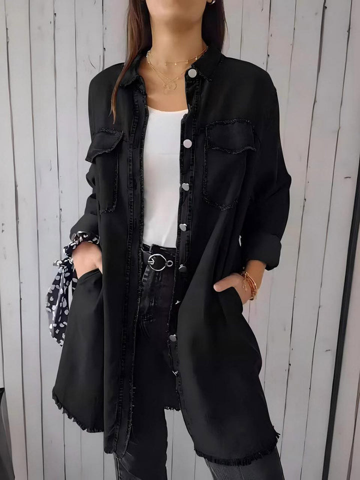 Long Sleeves Loose Buttoned Pockets Solid Color Split-Joint Lapel Outerwear