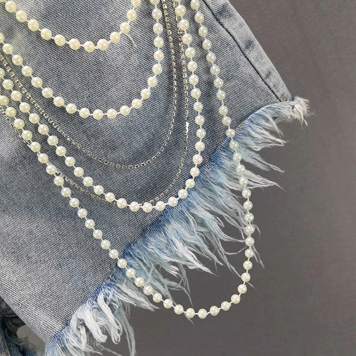 Pearl Tassel Denim Shorts