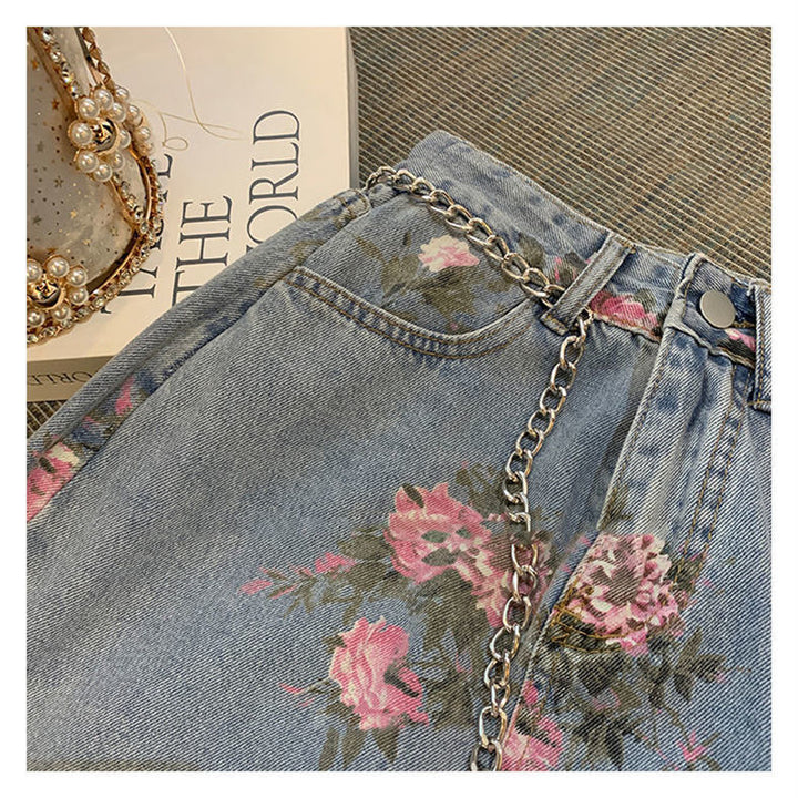 Floral Denim Skirt