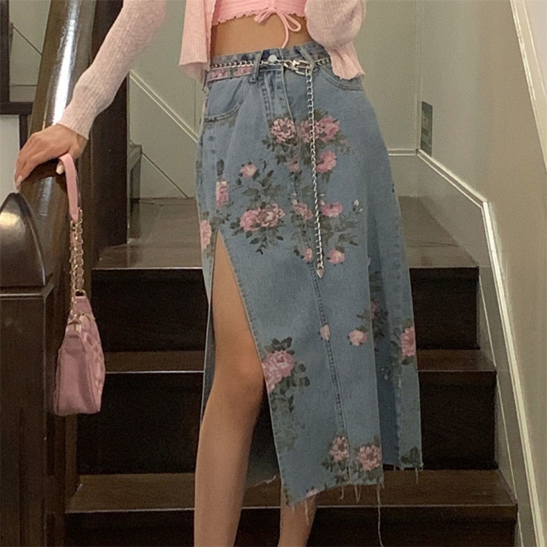 Floral Denim Skirt
