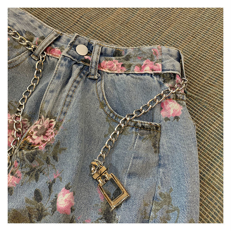 Floral Denim Skirt