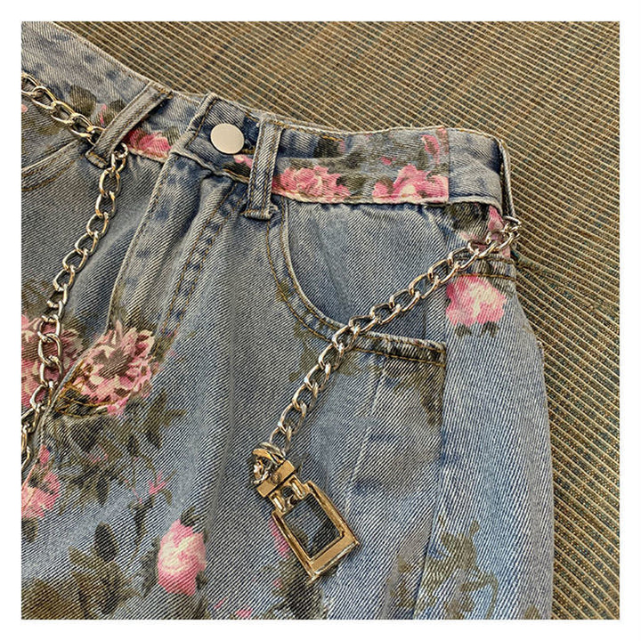 Floral Denim Skirt