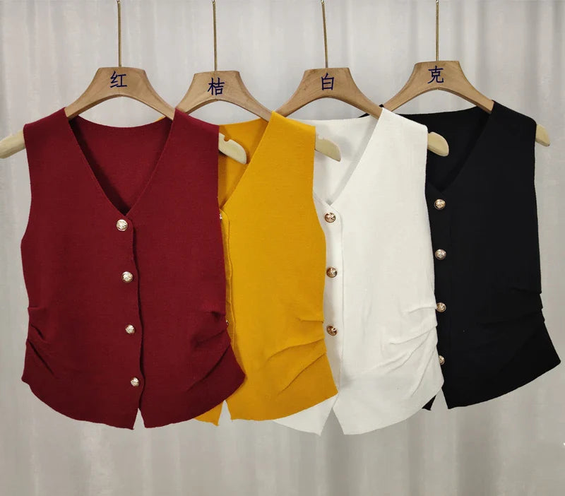 V-Neck Ruched Waist Vest