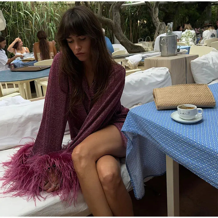 Nerea Feather Cuffs Coat