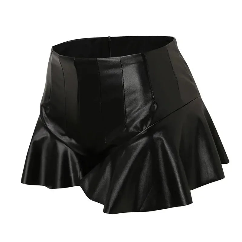 Ruffle Leather Shorts