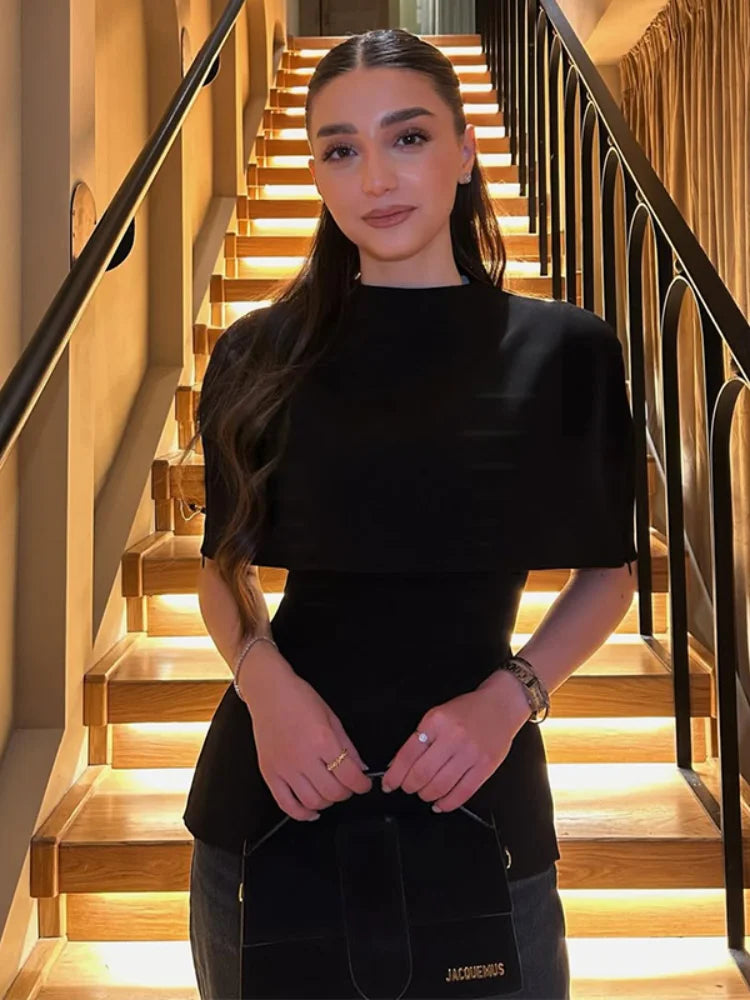 Women’s Black Turtleneck Cloak Top