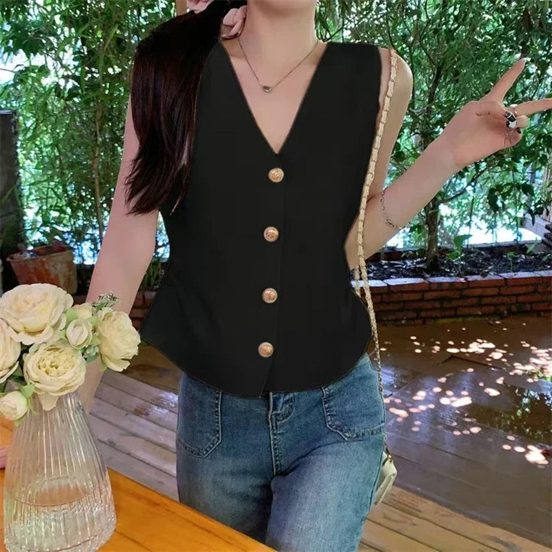 V-Neck Ruched Waist Vest