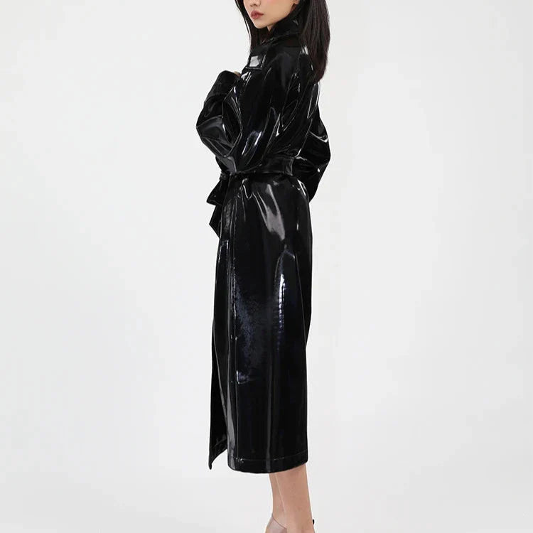 Reflective Patent Leather Trench Coat