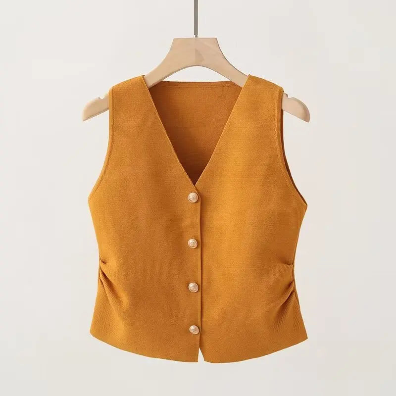 V-Neck Ruched Waist Vest