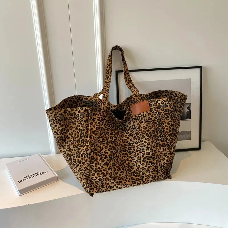 Retro Leopard Canvas Tote Bag
