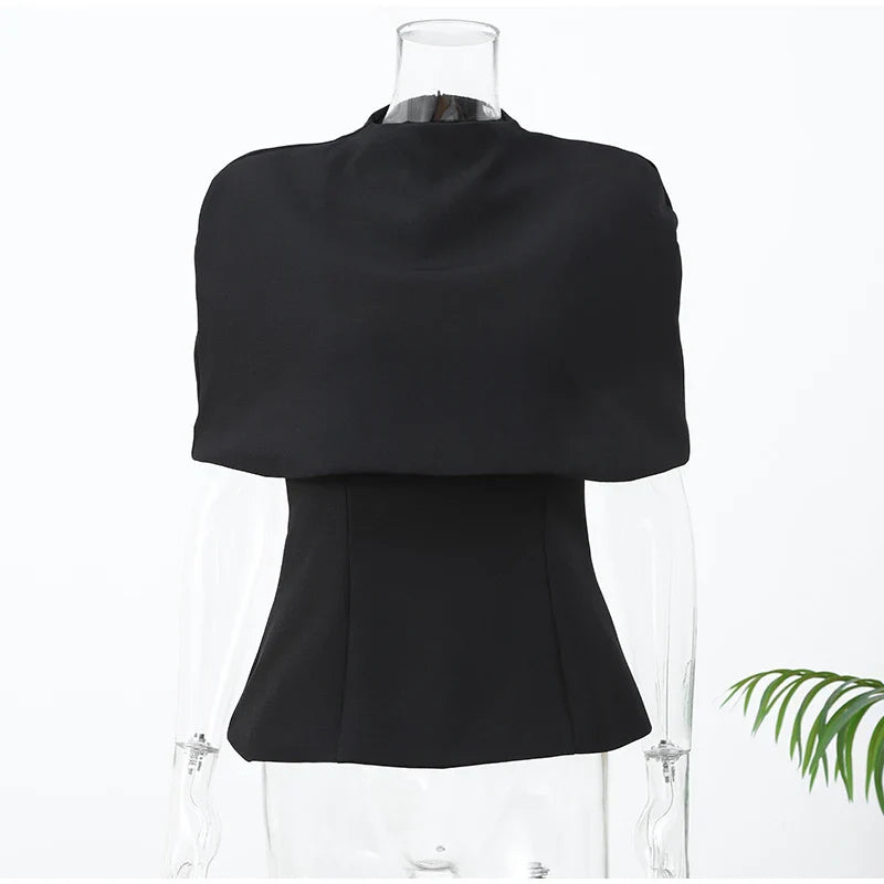 Women’s Black Turtleneck Cloak Top