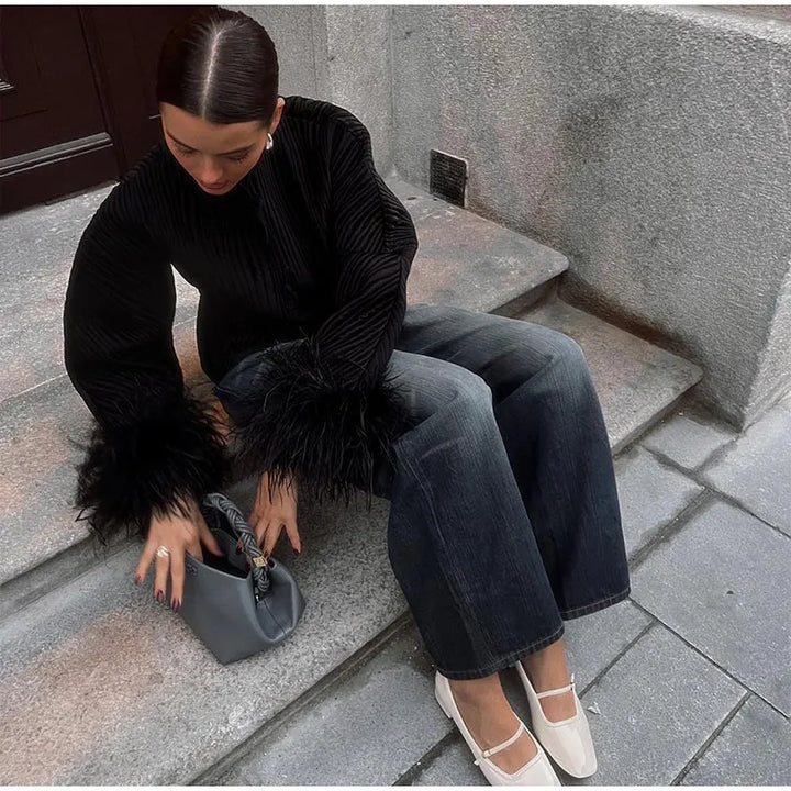 Alba Feather Cuffs Coat