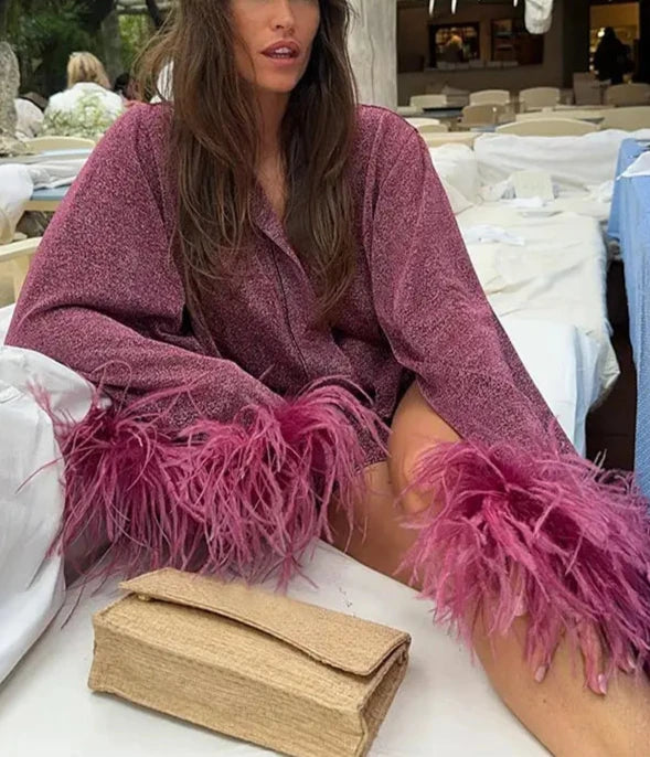 Nerea Feather Cuffs Coat