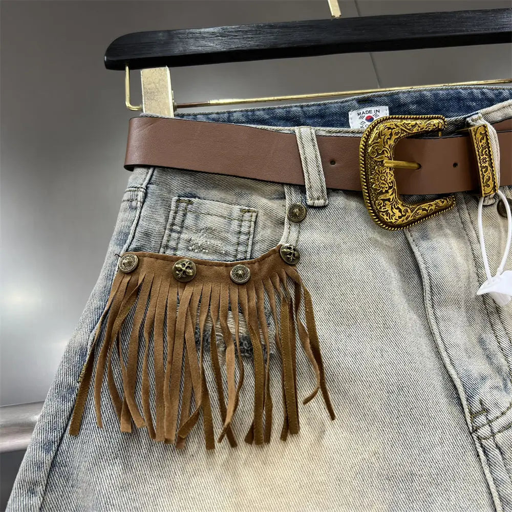 Fringe Denim Shorts