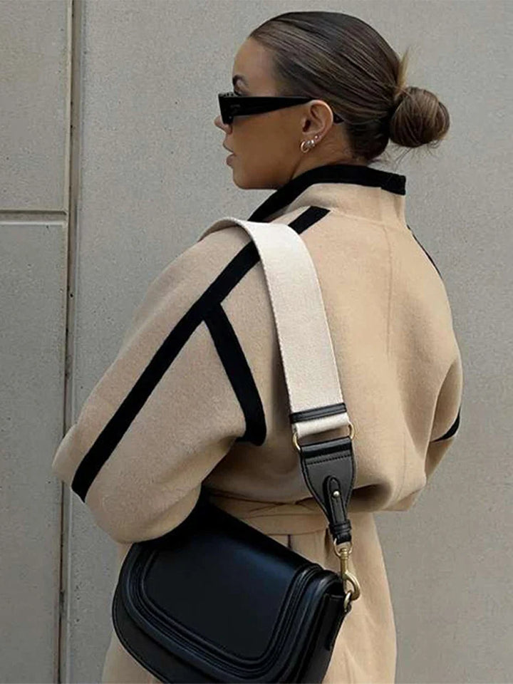 Spliced Contrast Woolen Coat