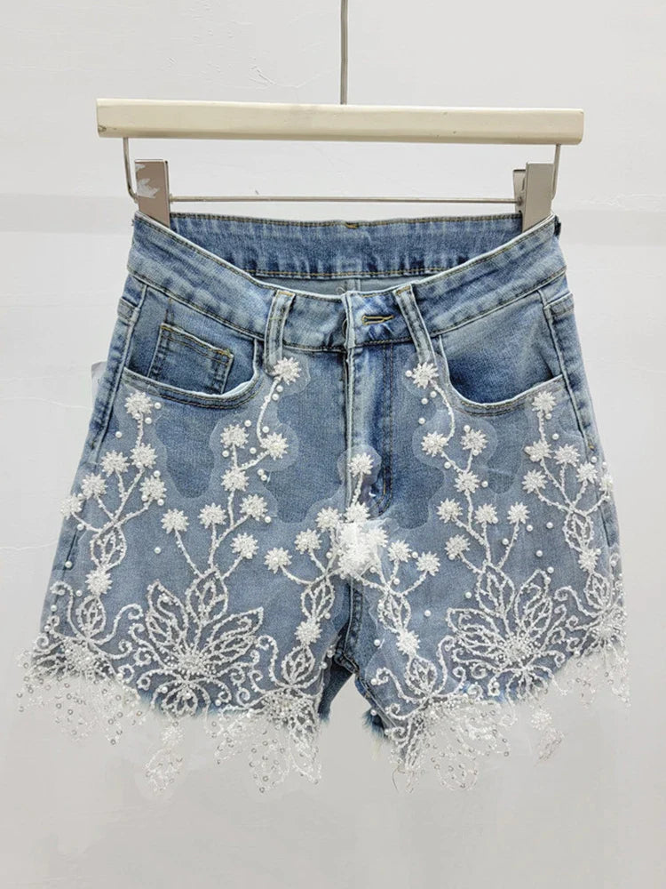Kim Flower Denim Shorts