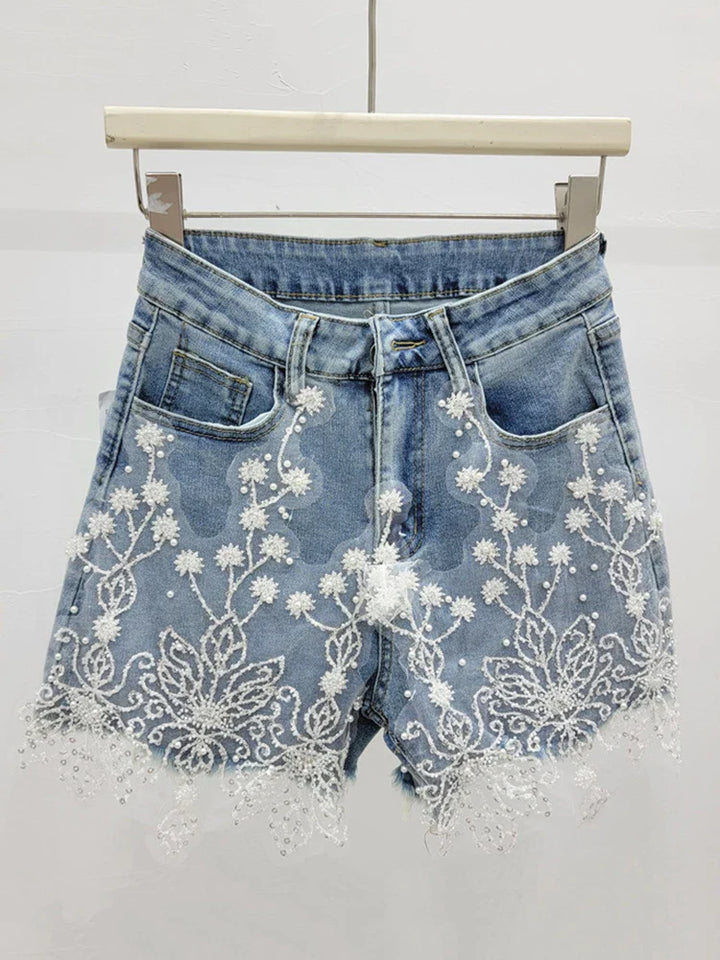 Kim Flower Denim Shorts