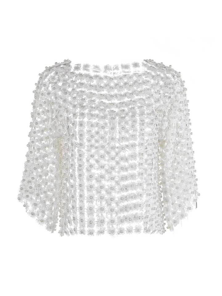 Hollow Out Patchwork Pearls T-Shirt