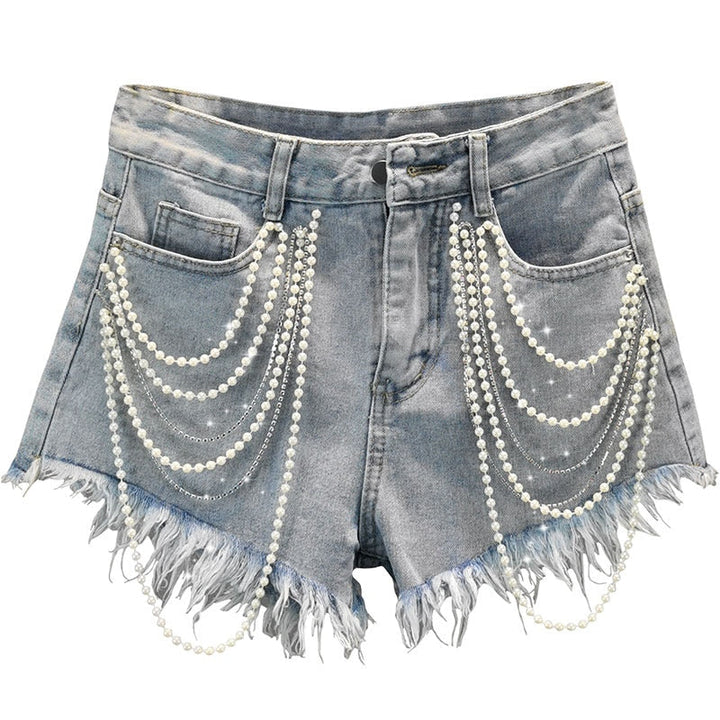 Pearl Tassel Denim Shorts
