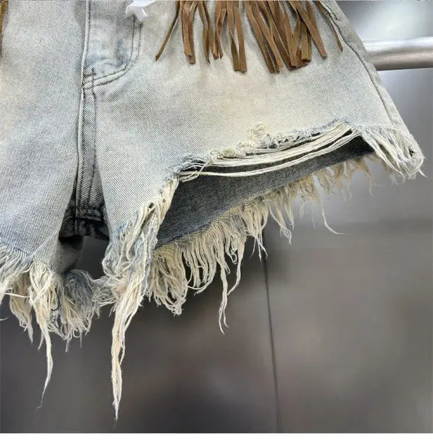 Fringe Denim Shorts