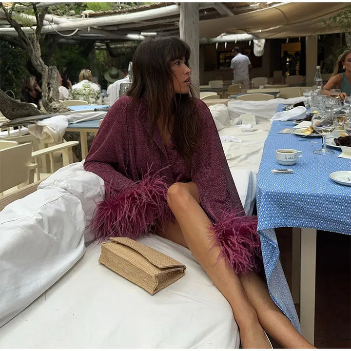 Nerea Feather Cuffs Coat