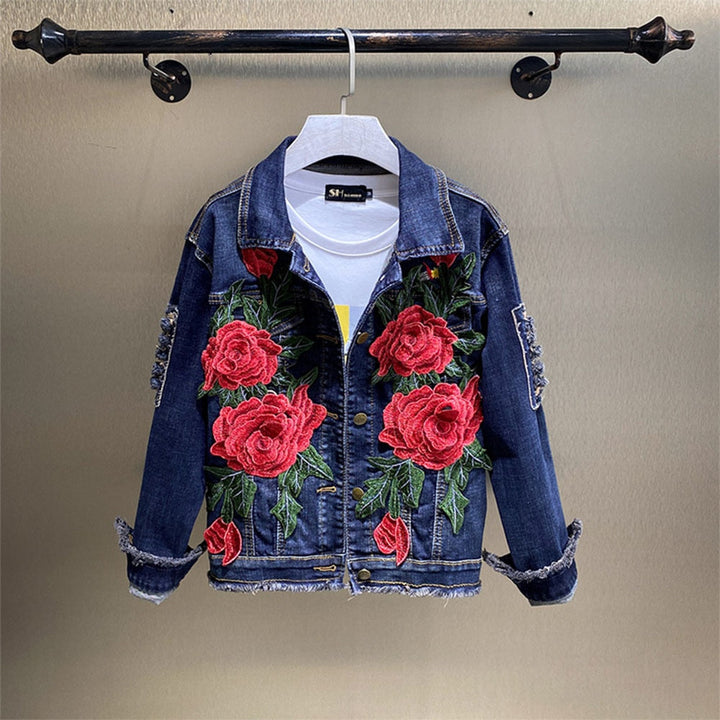Red Rose Denim Jacket