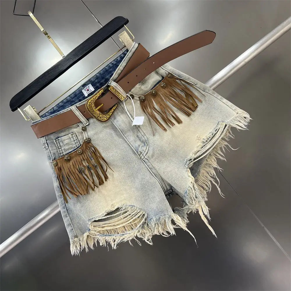 Fringe Denim Shorts