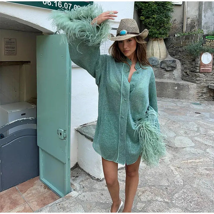 Nerea Feather Cuffs Coat