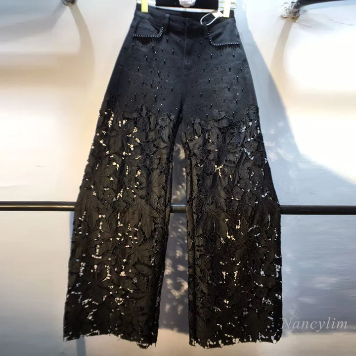 Women’s Lace Patchwork Denim Pants