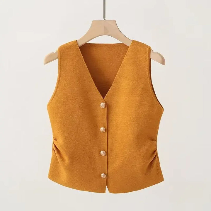 V-Neck Ruched Waist Vest