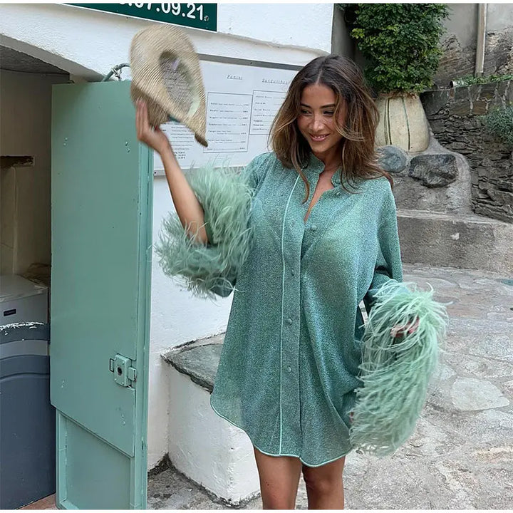 Nerea Feather Cuffs Coat