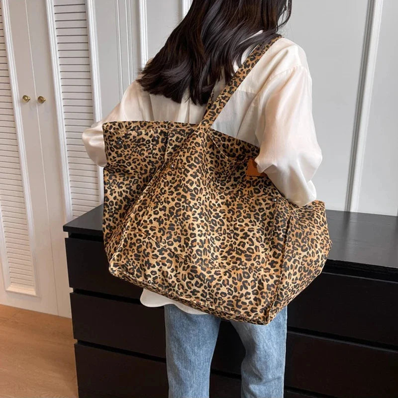 Retro Leopard Canvas Tote Bag