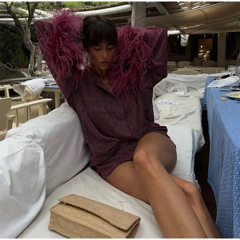 Nerea Feather Cuffs Coat