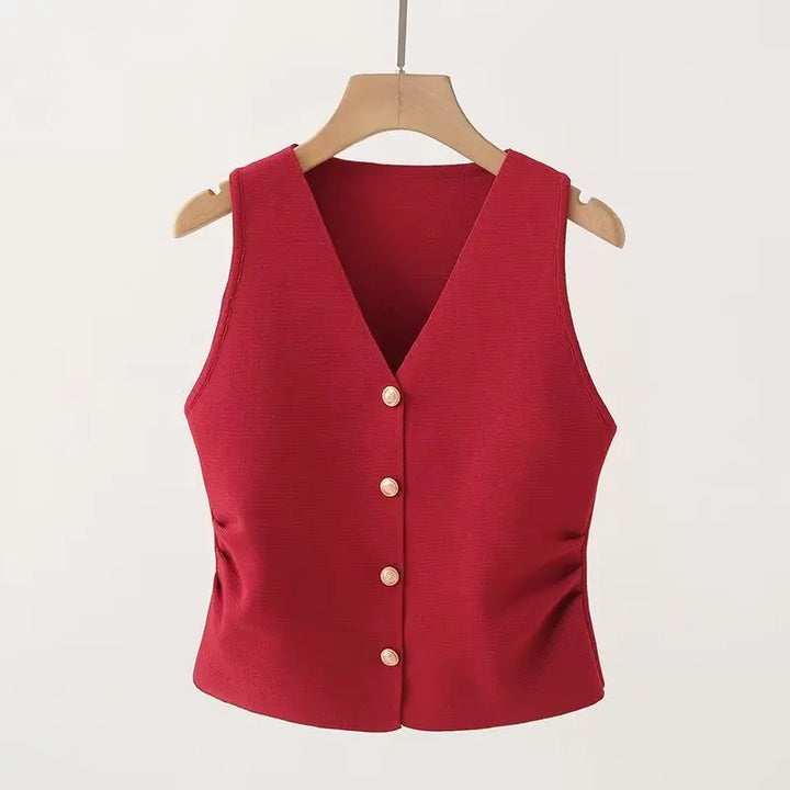 V-Neck Ruched Waist Vest