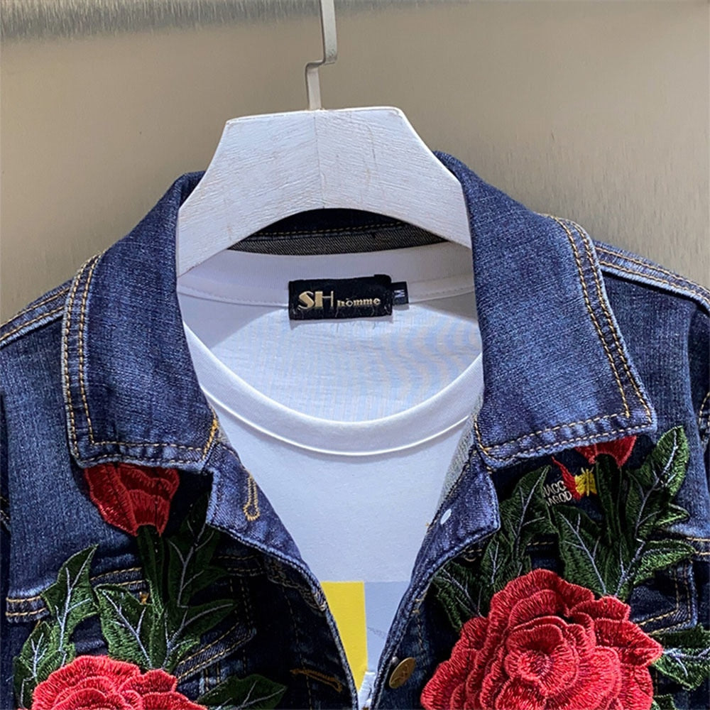 Red Rose Denim Jacket