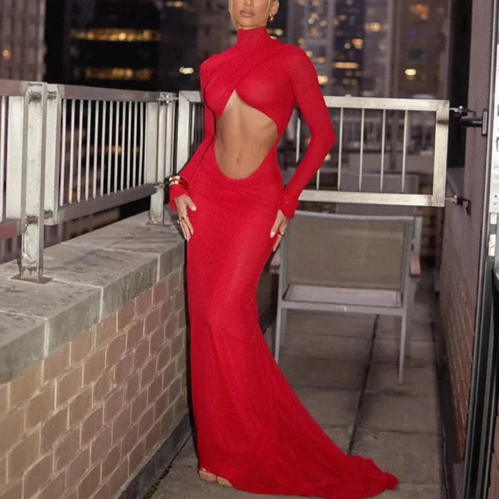 Red Cut Out Maxi Dress