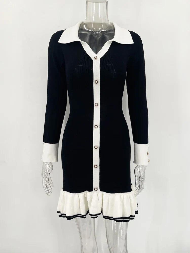 Ruffled Bow Knit Mini Dress