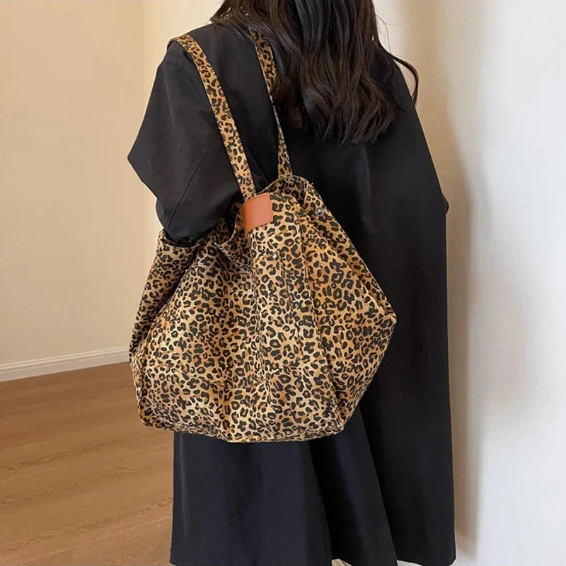 Retro Leopard Canvas Tote Bag