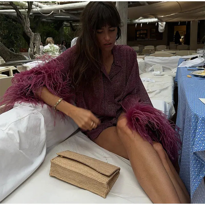 Nerea Feather Cuffs Coat