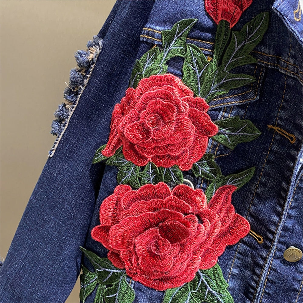 Red Rose Denim Jacket