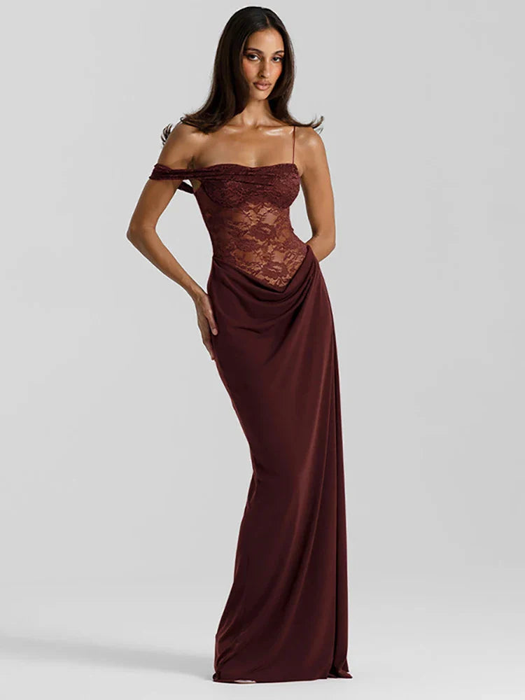 One Shoulder Lace Maxi Dress