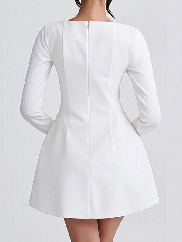 A-Line Bodycon Solid Color Zipper Square-Neck Mini Dresses