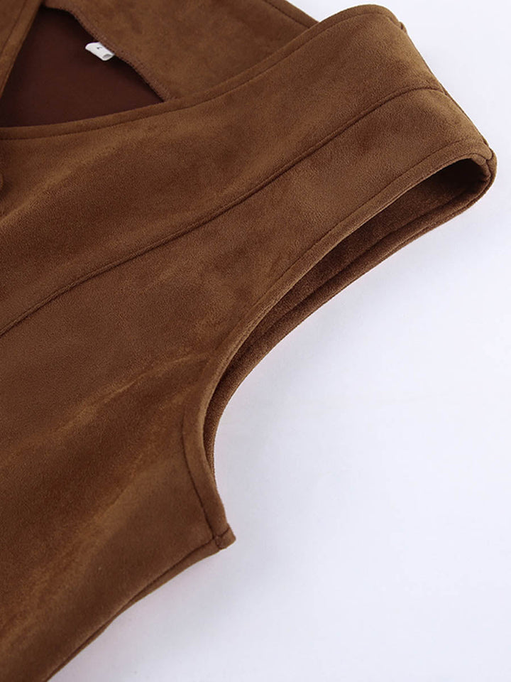 Loose Sleeveless Buttoned Solid Color V-Neck Vest Outerwear Waistcoat