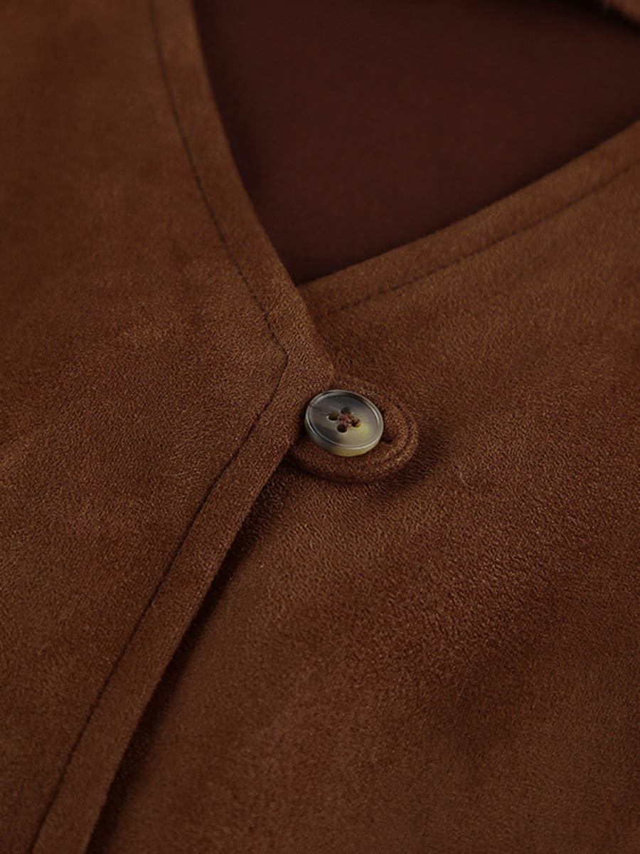 Loose Sleeveless Buttoned Solid Color V-Neck Vest Outerwear Waistcoat